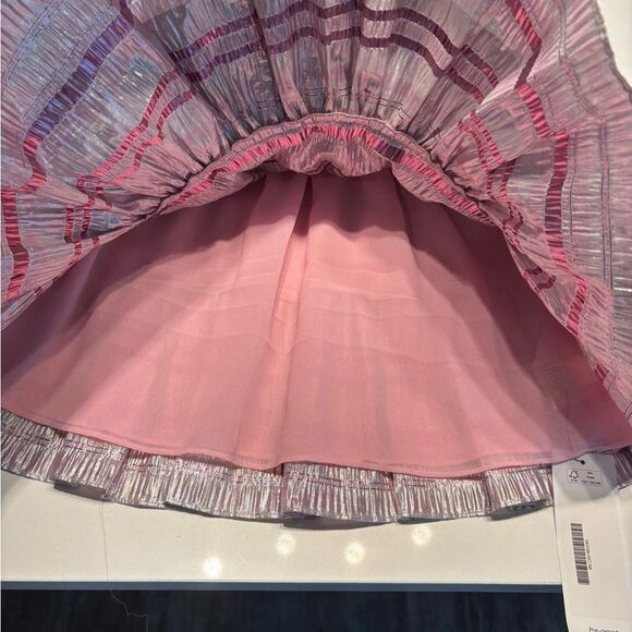 Love Shack Fancy Brynlee metallic tiered mini skirt Caribbean pink ruffles - Picture 10 of 15